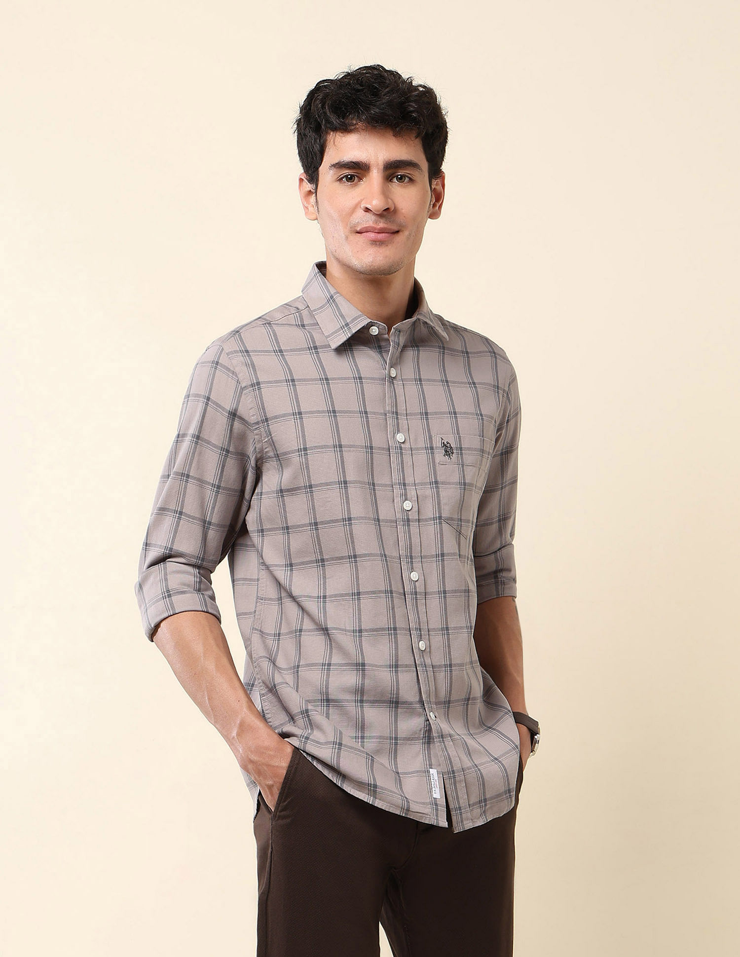 U.S. Polo Assn. Grid Tattersall Checked Tailored Fit Shirt