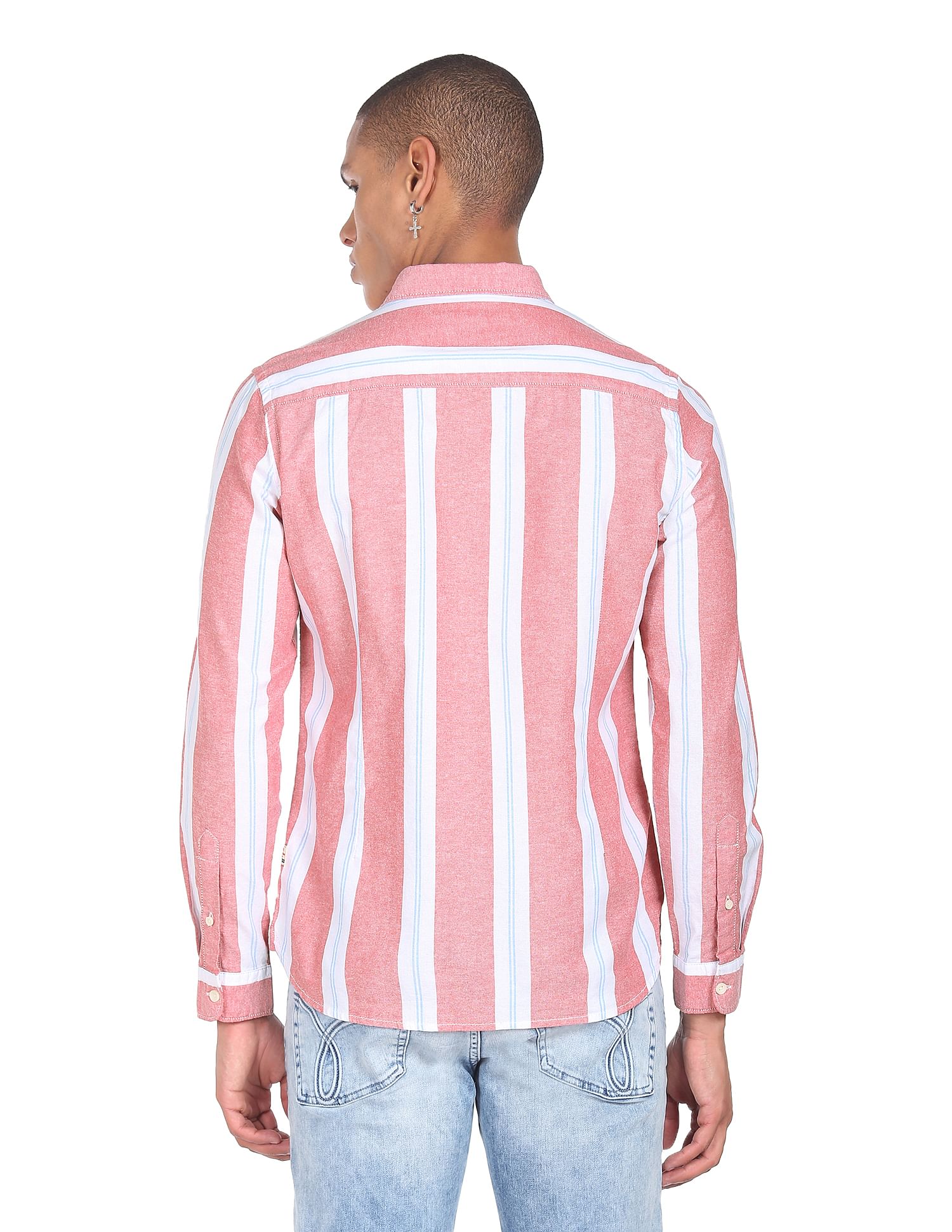 Flying Machine Oxford Vertical Stripe Cotton Shirt