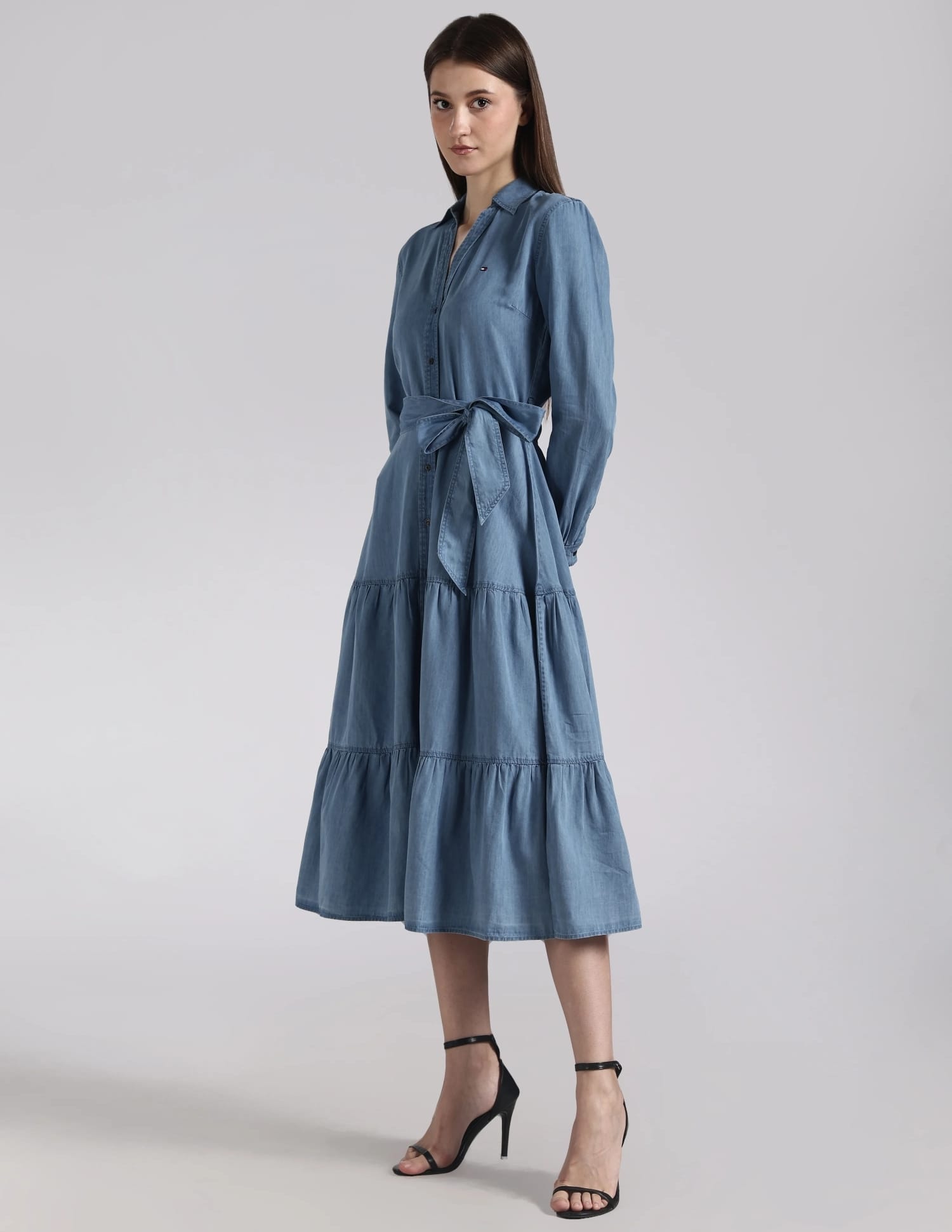 tommy hilfiger denim wrap dress Short-Sleeve Belted Denim Dress