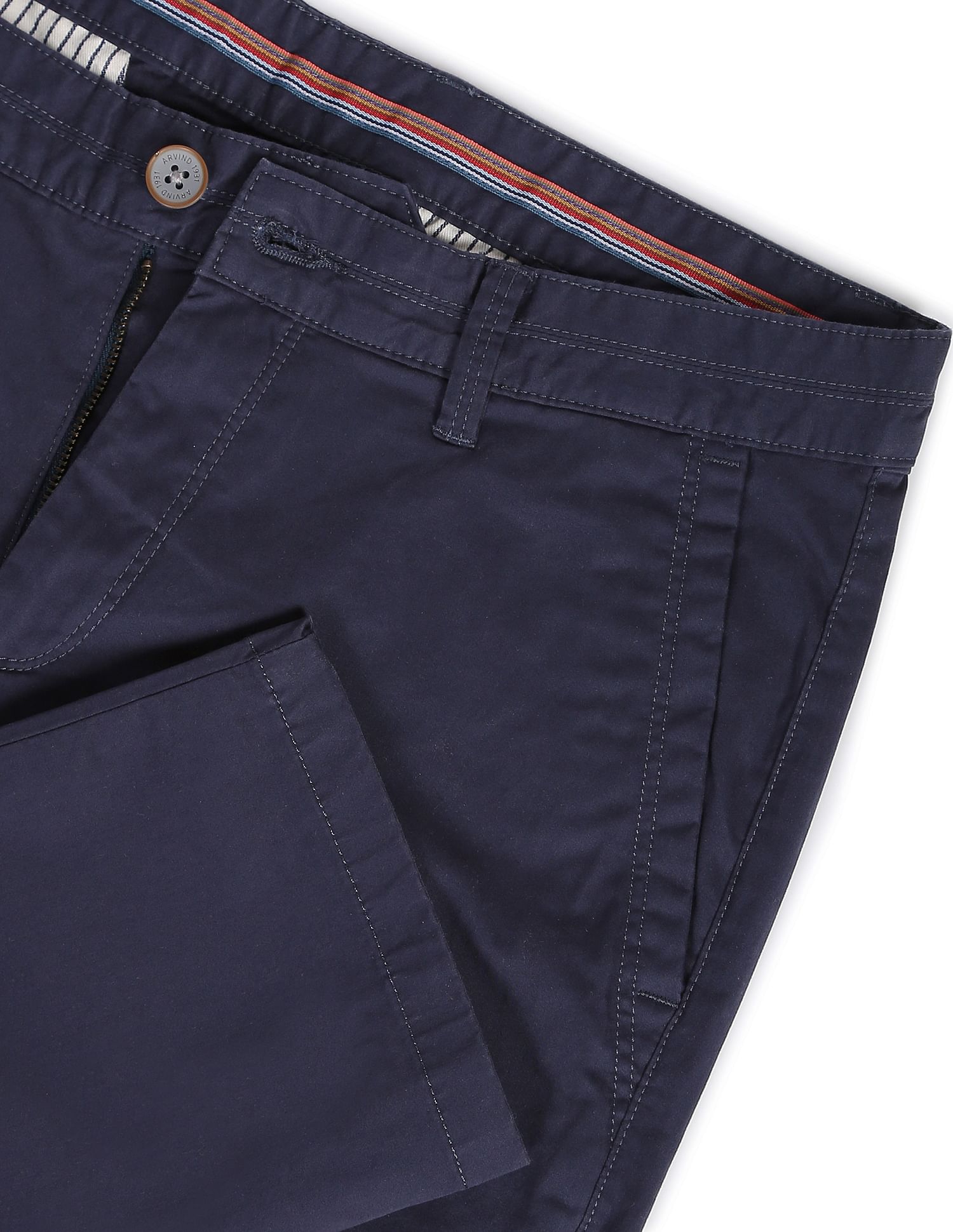 AD by Arvind Slim Fit Flat Front Solid Casual Chinos