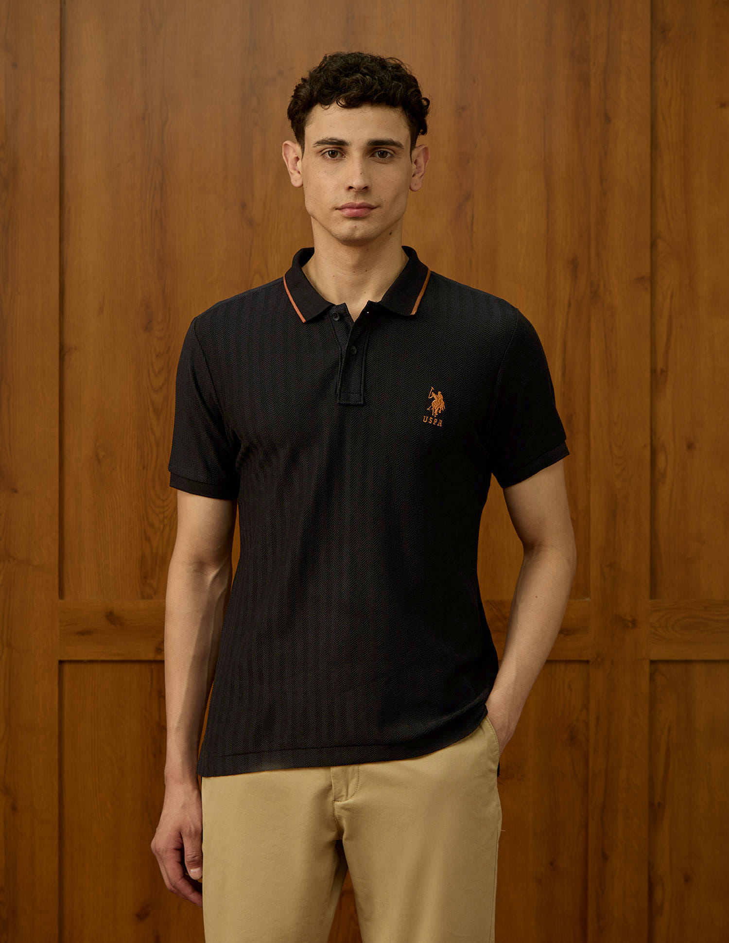 Buy U.S. Polo Assn. Self Design Chevron Varsity Polo Shirt - NNNOW.com