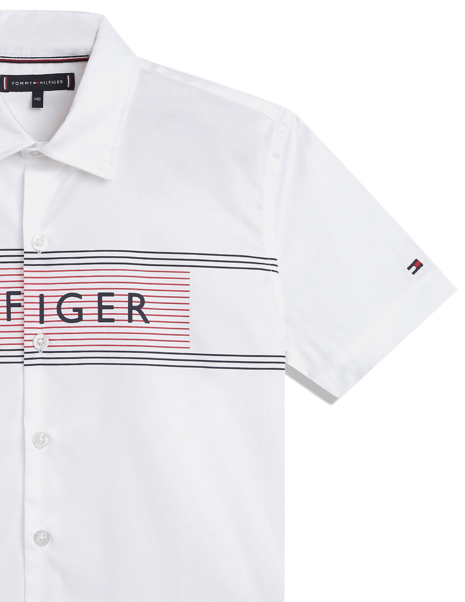 Tommy Hilfiger Kids Boys Spread Collar Brand Print Shirt