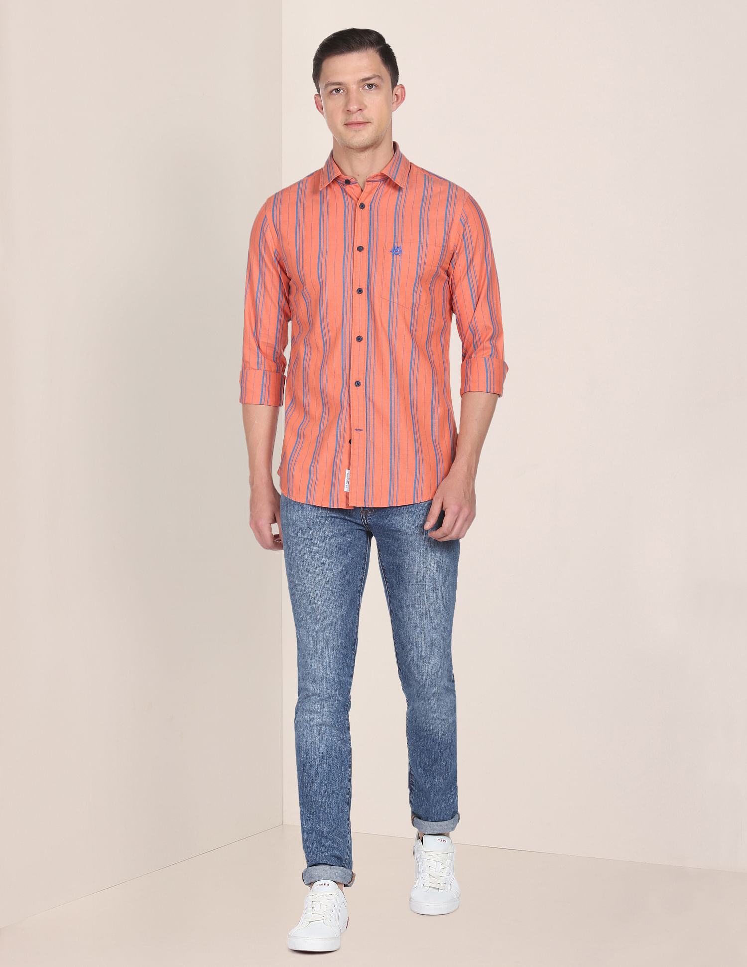 U.S. Polo Assn. Vertical Stripe Pinpoint Oxford Casual Shirt