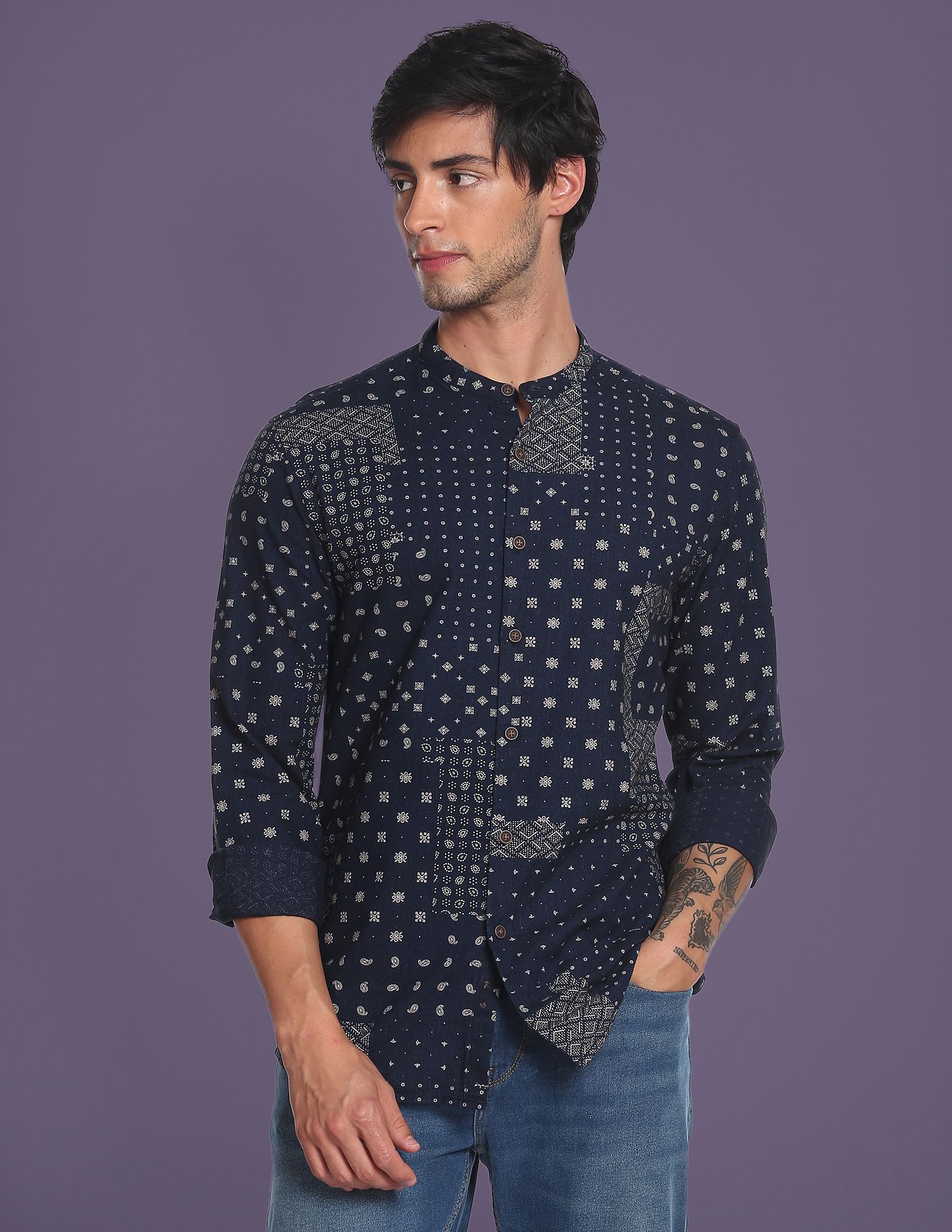 Flying Machine Abstract Print Pure Cotton Shirt