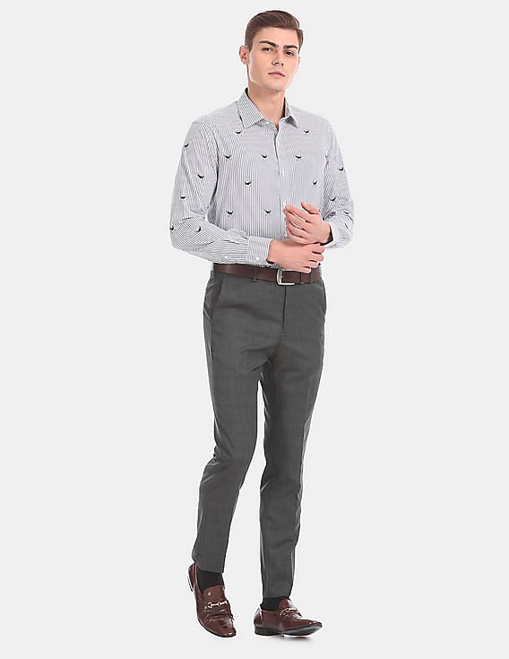 Arrow All Over Dog Embroidery Striped Formal Shirt