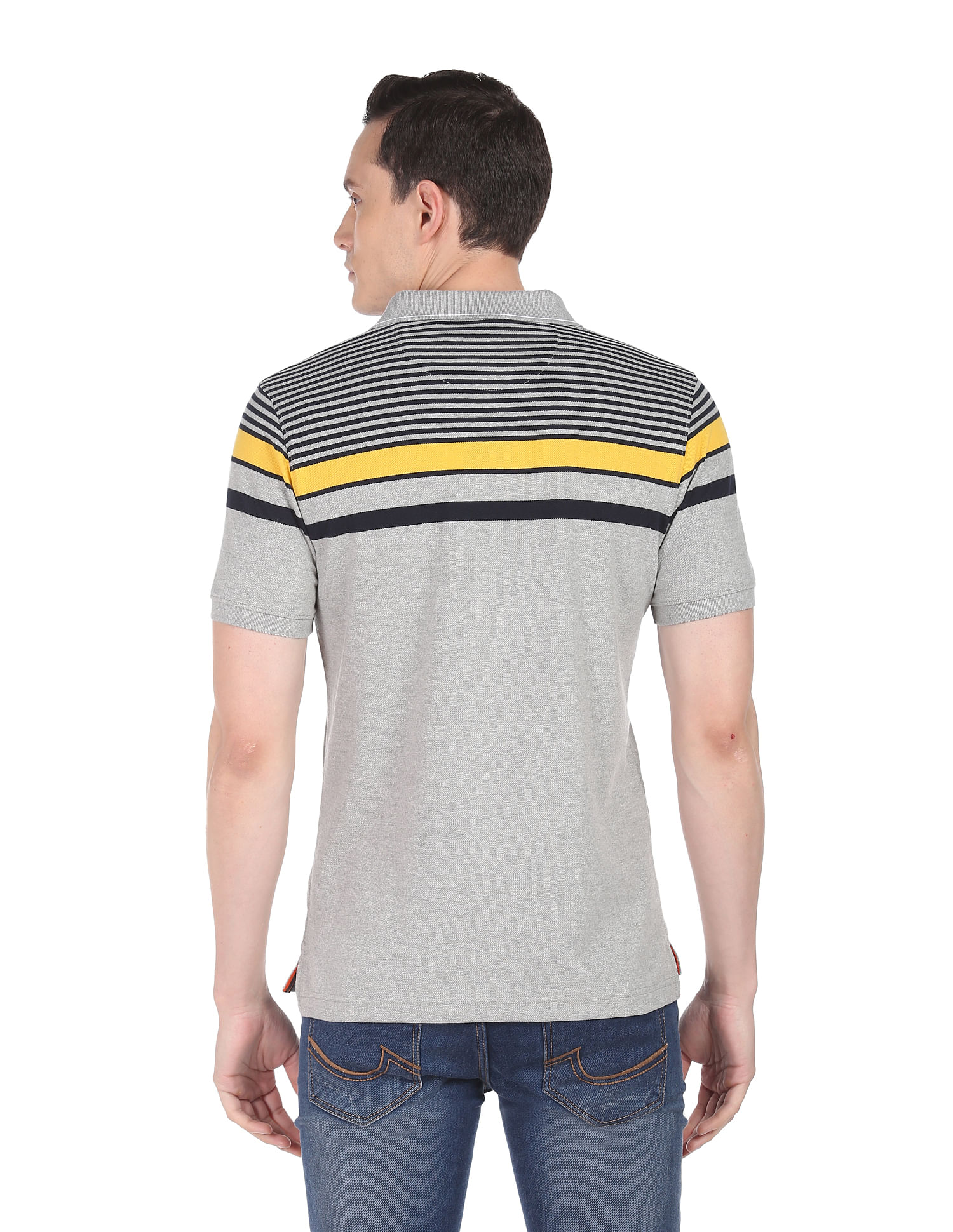 AD by Arvind Horizontal Stripe Cotton Polo Shirt