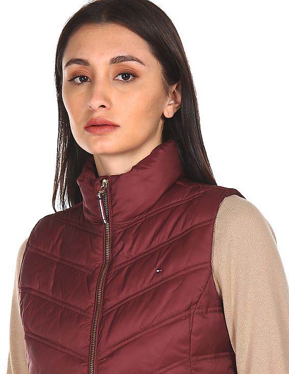 burgundy sleeveless jacket