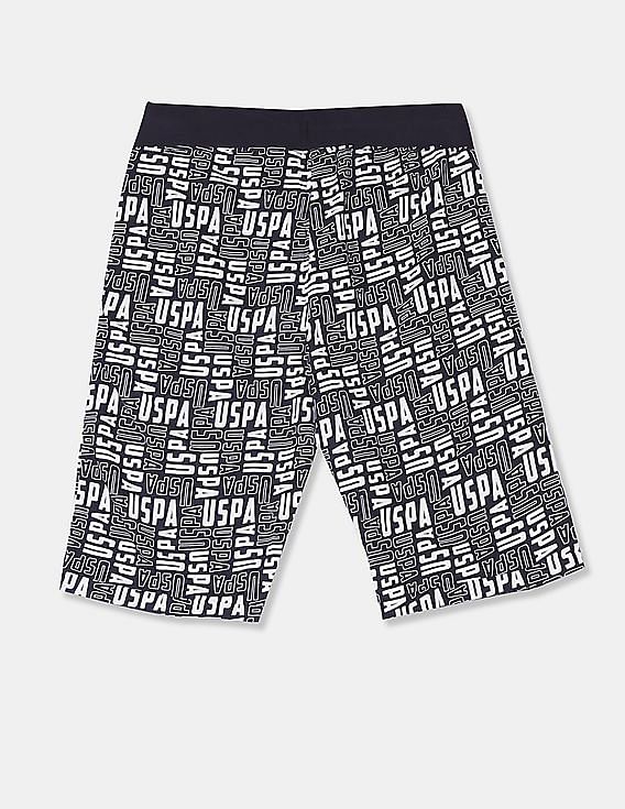 U.S. Polo Assn. Kids Boys Blue All Over Brand Print Knit Shorts