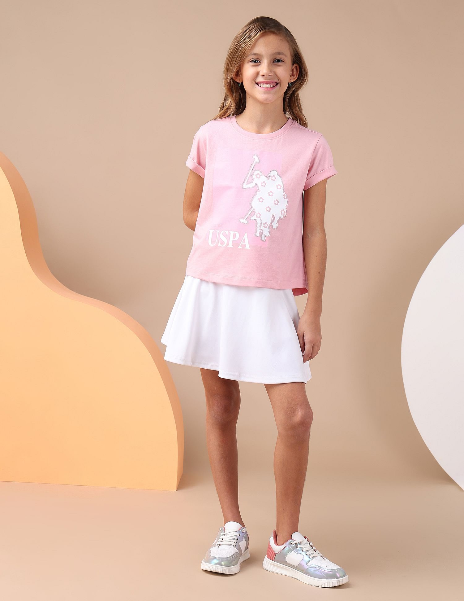 U.S. Polo Assn. Kids Girls Stud Detailed Relaxed Fit T-Shirt