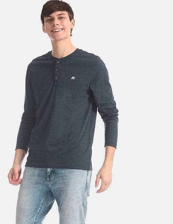 Blue Long Sleeve Henley T-Shirt 