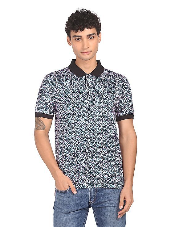 AD by Arvind Cotton Floral Printed Polo Shirt