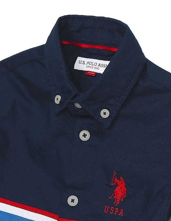 U.S. Polo Assn. Kids Boys Button-Down Collar Striped Tape Shirt