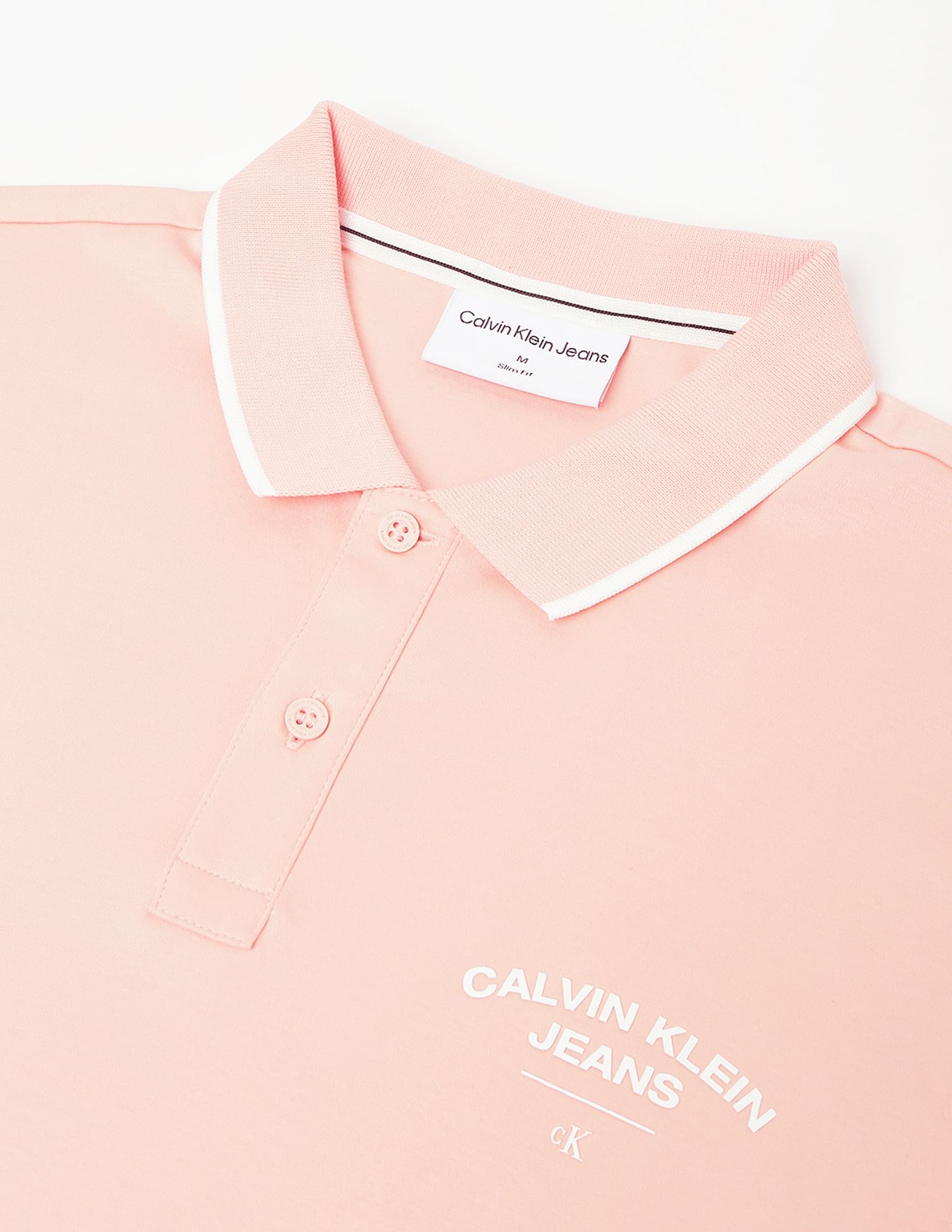 Calvin Klein Solid Cotton Curved Logo Polo Shirt