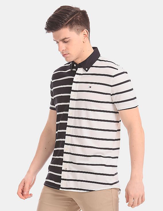 Tommy hilfiger black and shop white striped shirt