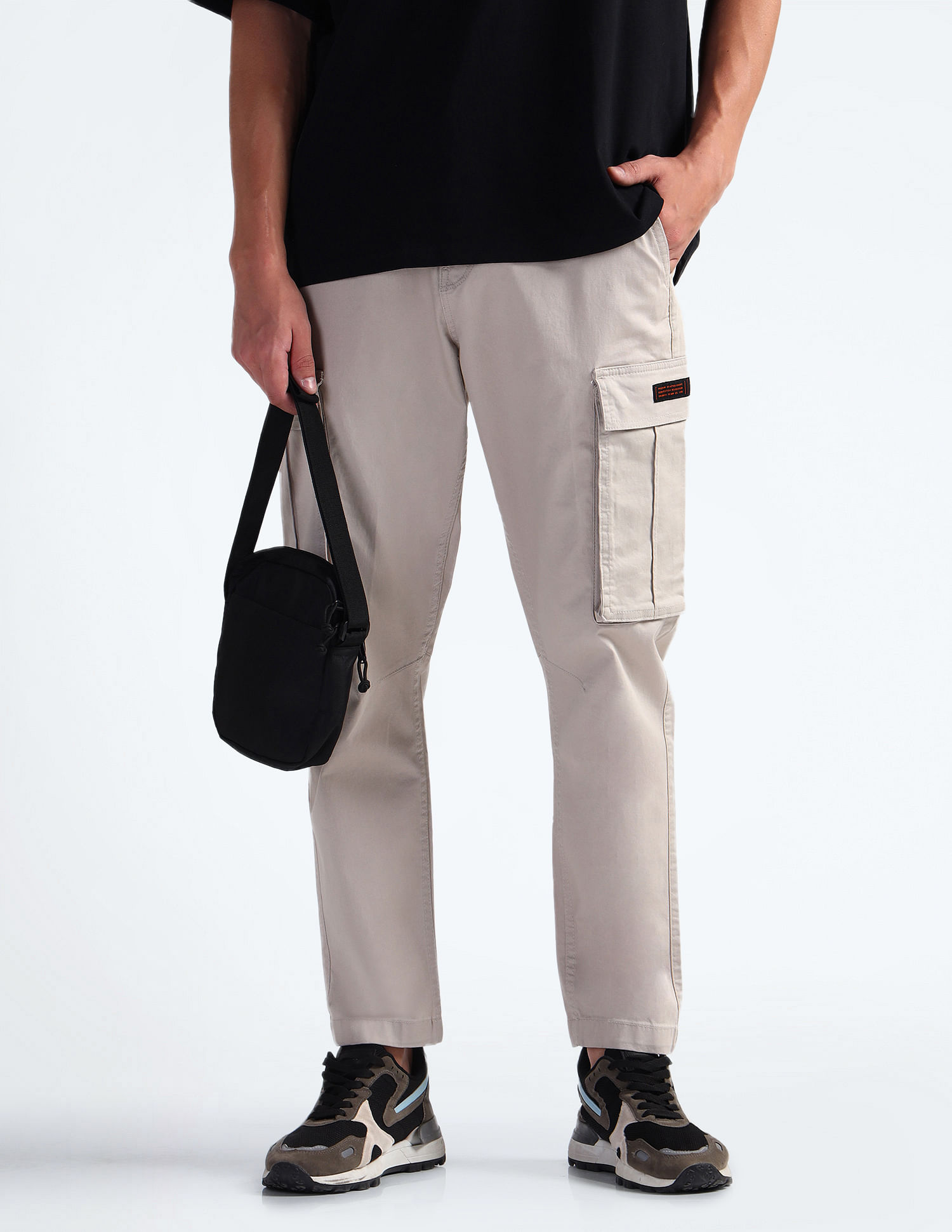 Flying Machine Twill Solid Cargo Trousers