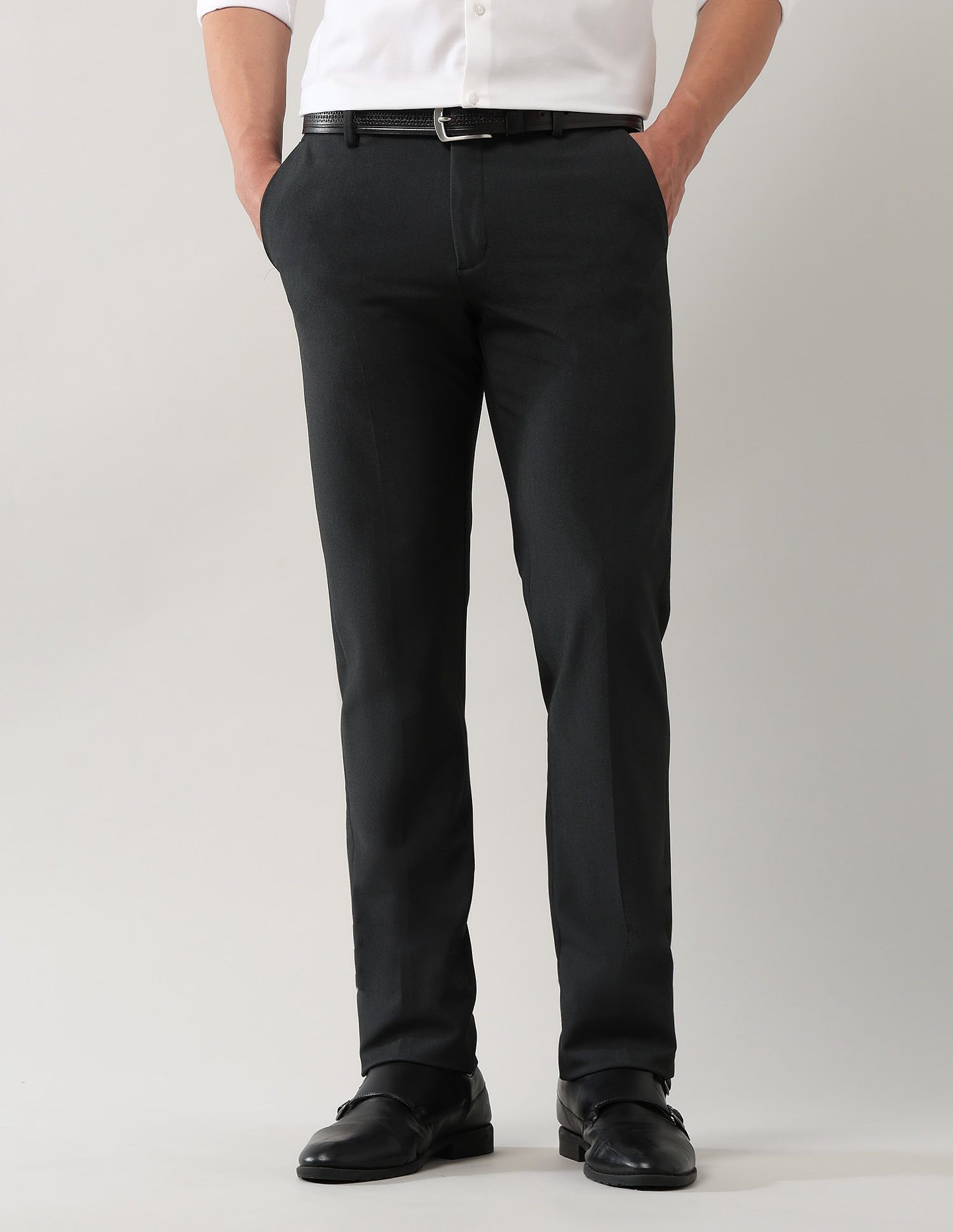 Arrow Mid Rise Solid Regular Fit Trousers