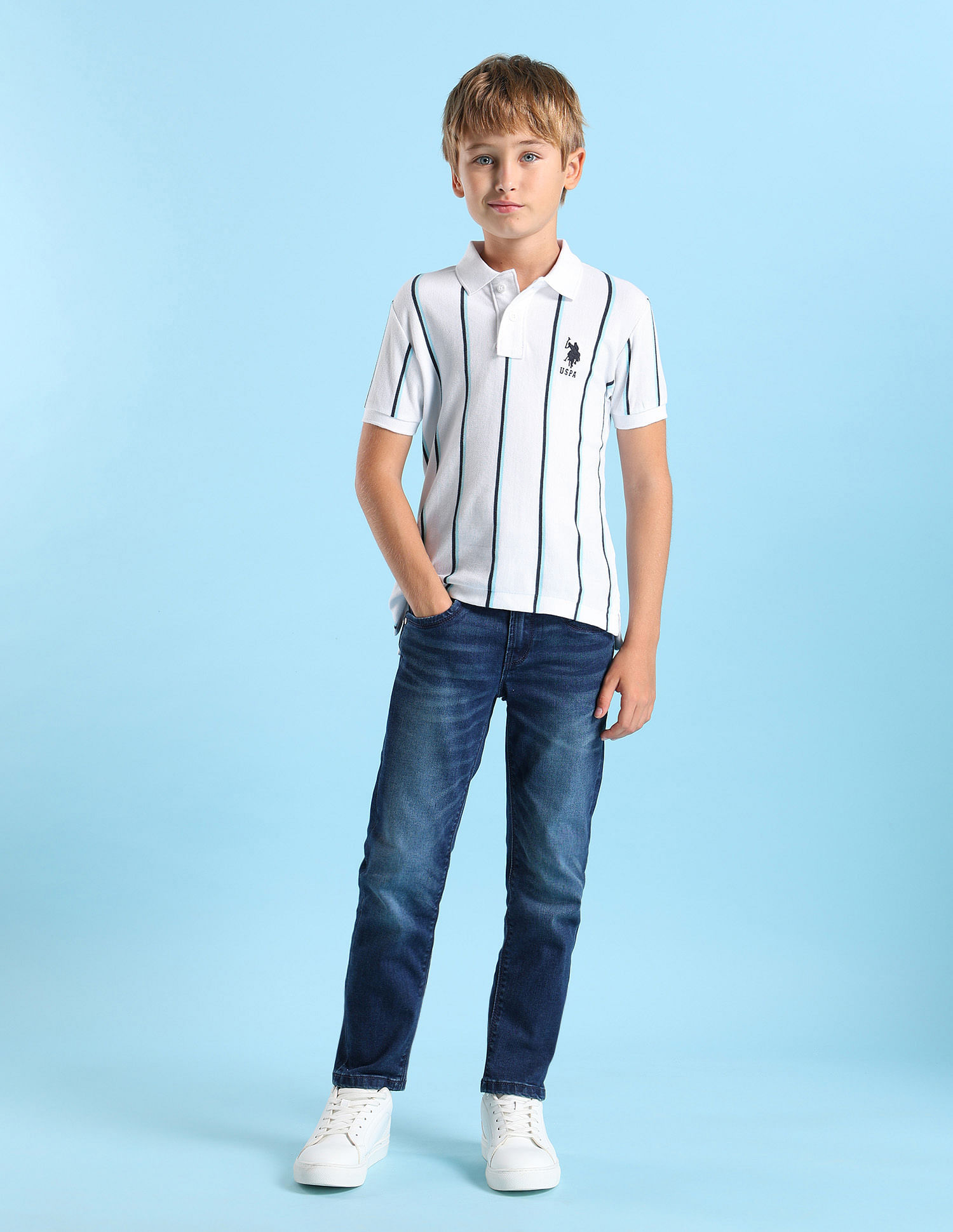 U.S. Polo Assn. Kids Boys Vertical Striped Regular Fit Polo Shirt