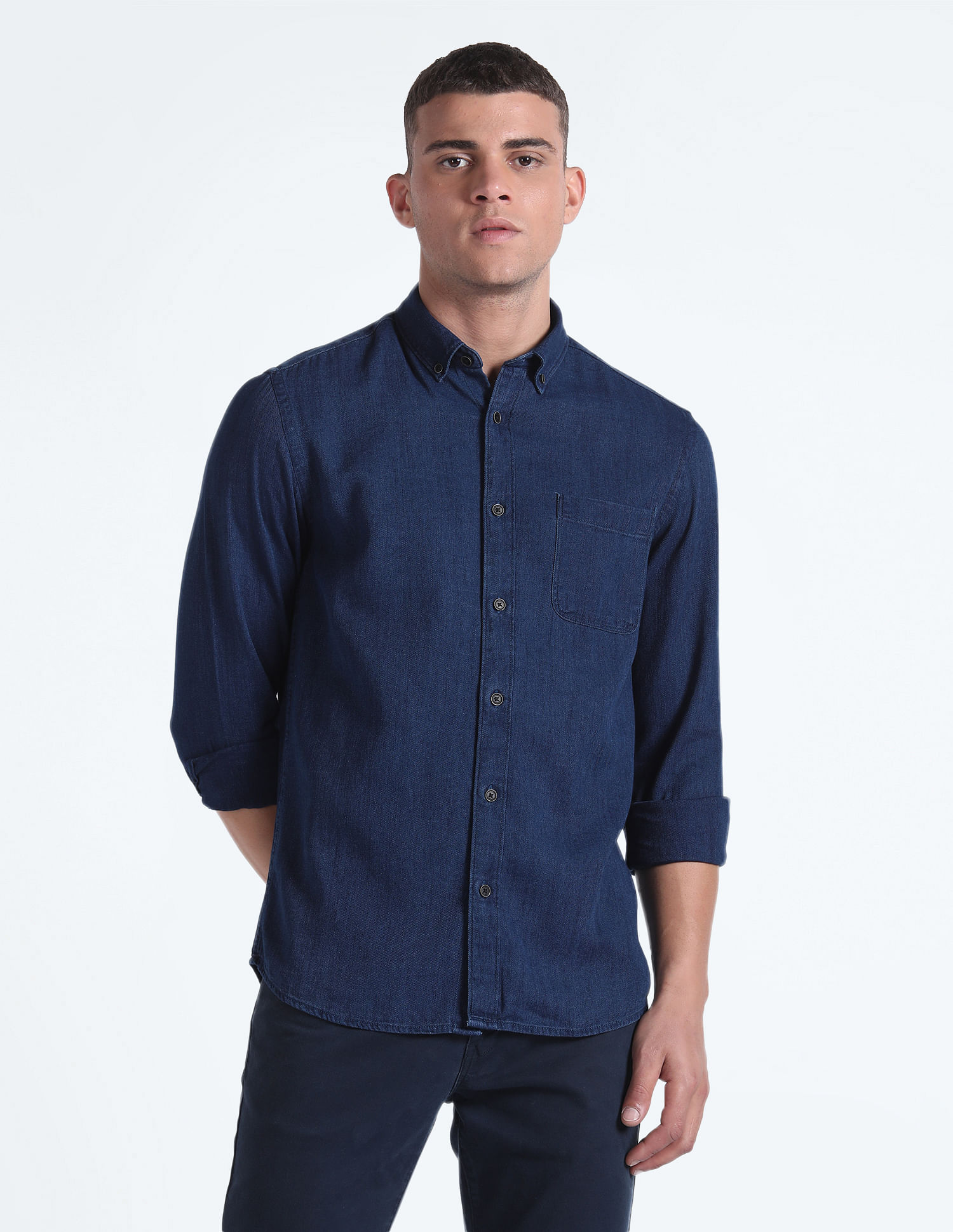 Flying Machine Button-Down Chambray Shirt