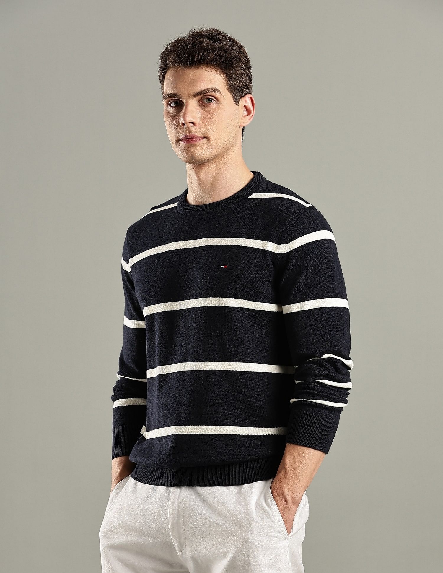 Tommy Hilfiger Striped Regular-Fit Cotton Sweater
