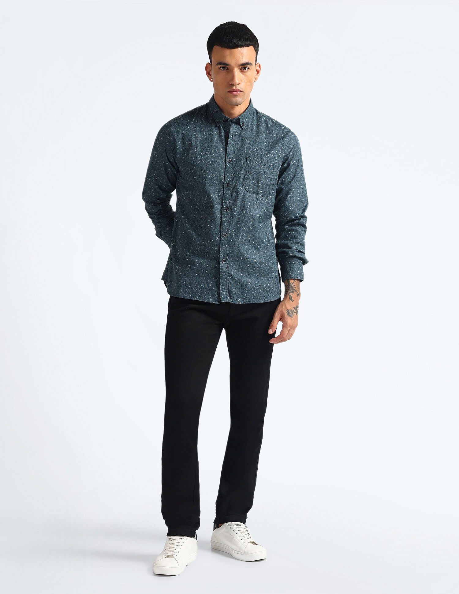 Flying Machine Geometric Print Cotton Shirt