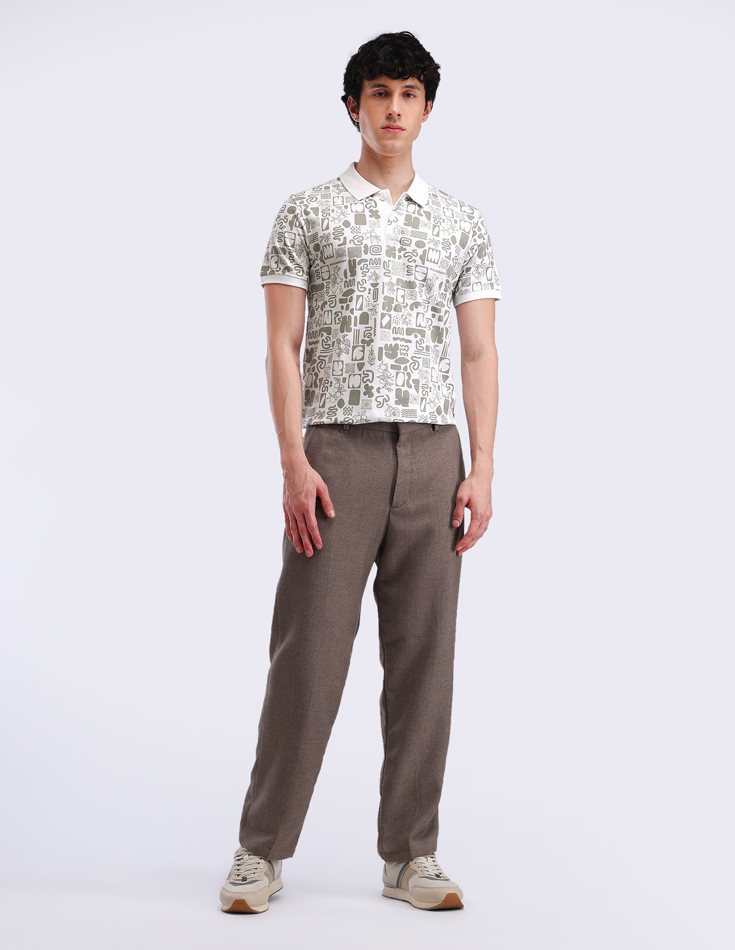 Flying Machine Abstract Print Cotton Polo Shirt