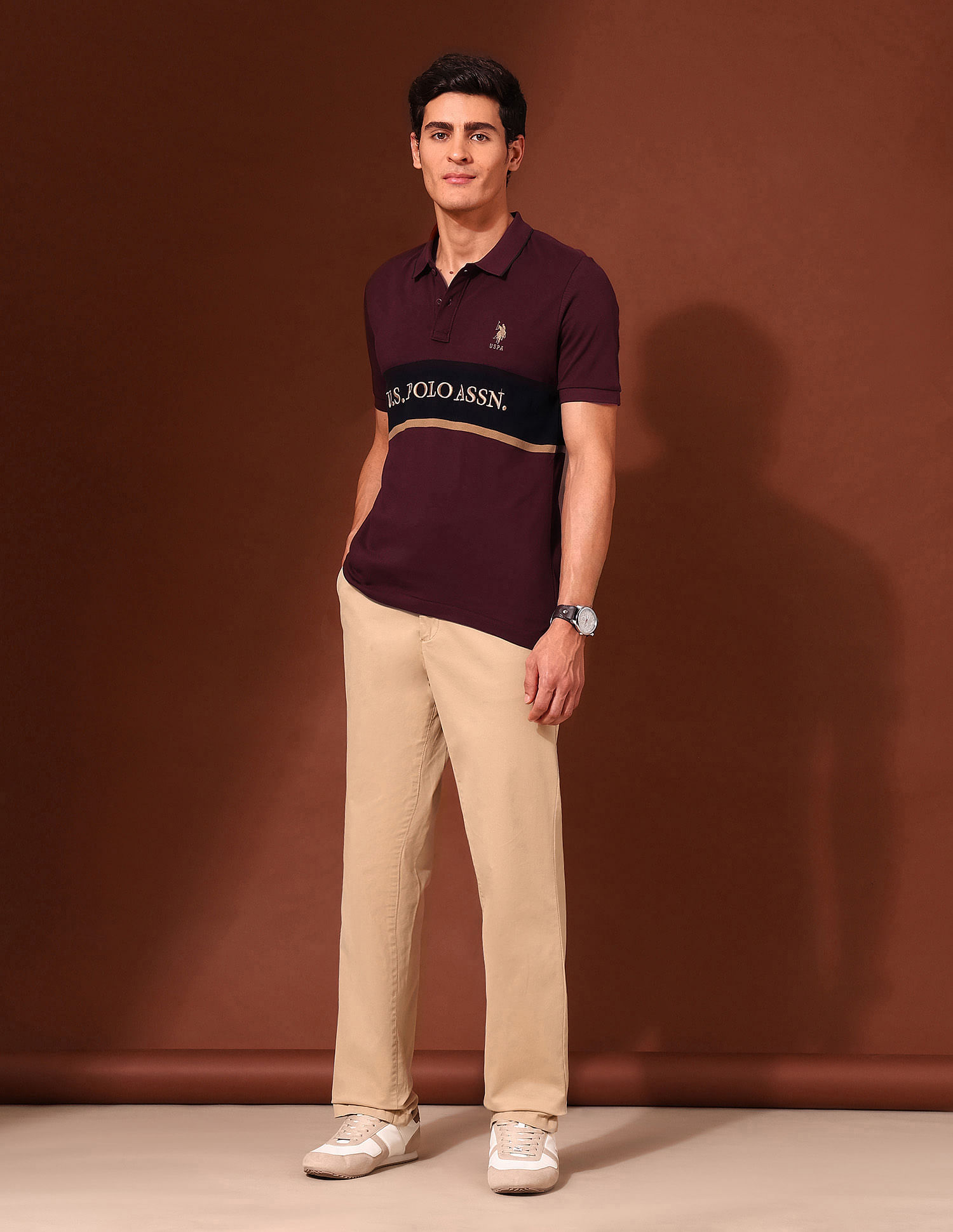 U.S. Polo Assn. Brand Embroidered Pure Cotton Varsity Polo Shirt