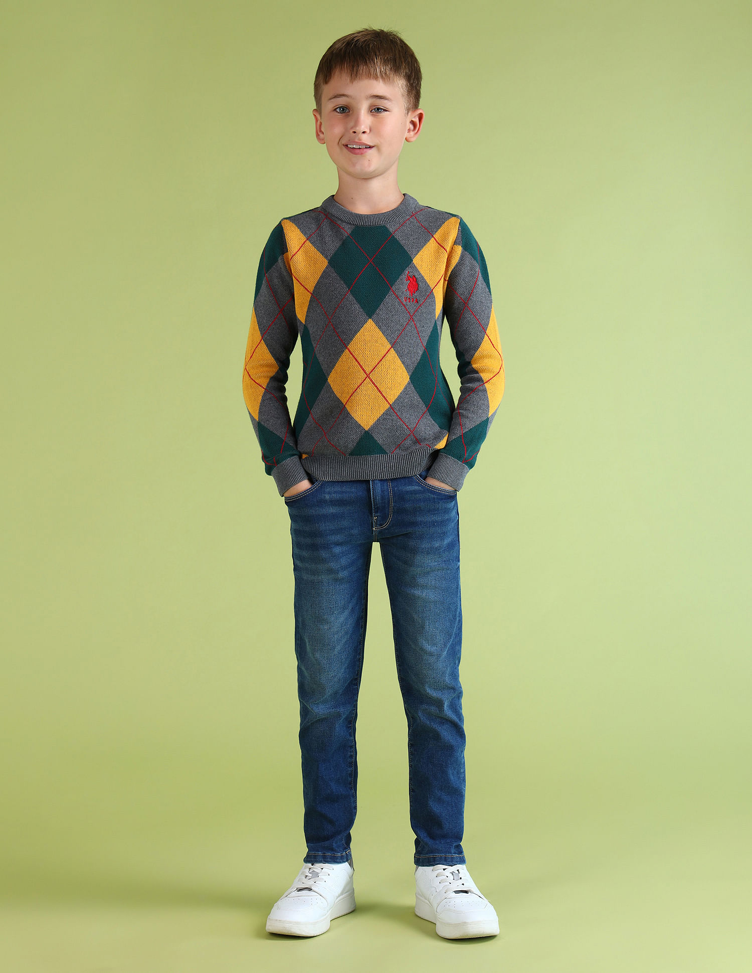 U.S. Polo Assn. Kids Boys Printed Regular Fit Sweater