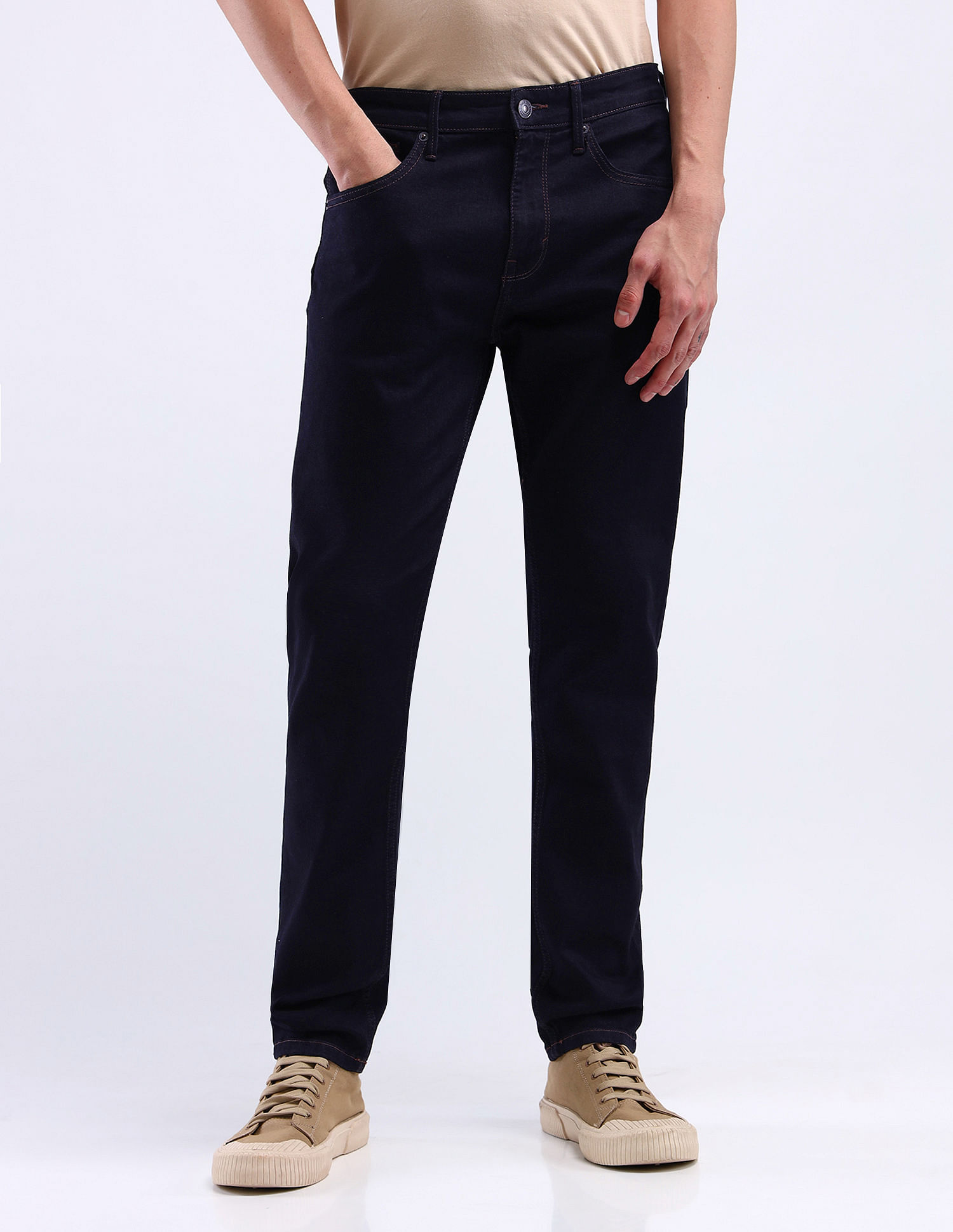 Flying Machine Mid Rise Slash Slim Tapered Fit Jeans