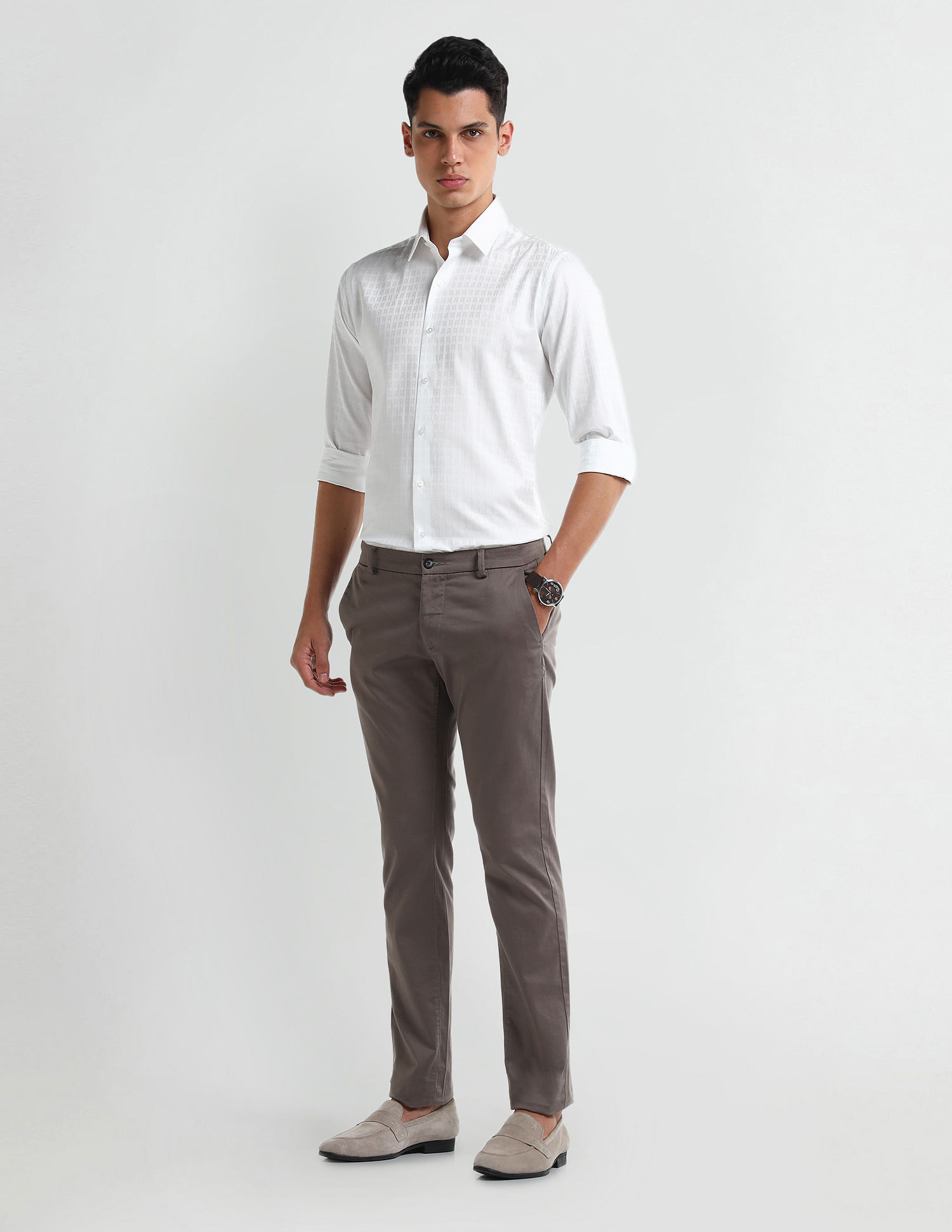 Arrow Newyork Manhattan Slim Self-design Cotton Shirt