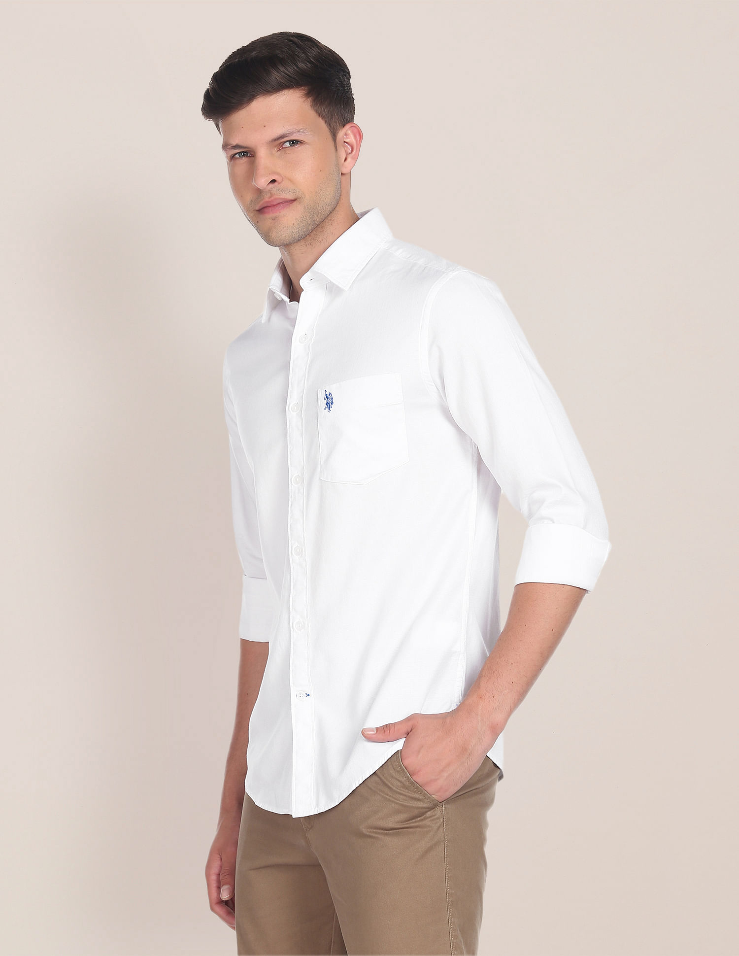 U.S. Polo Assn. Birdseye Dobby Textured Solid Shirt
