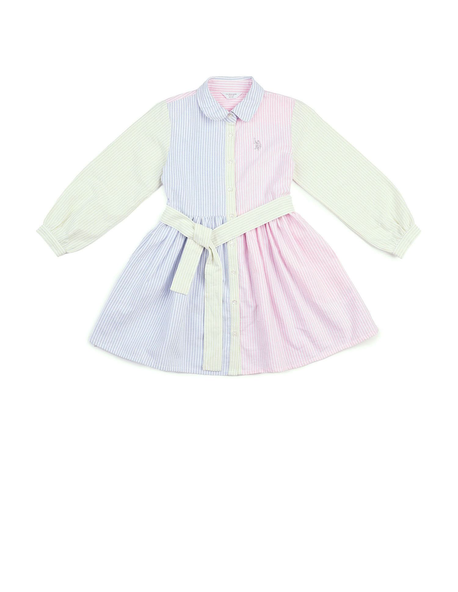 U.S. Polo Assn. Kids Girls Vertical Striped Shirt Dress