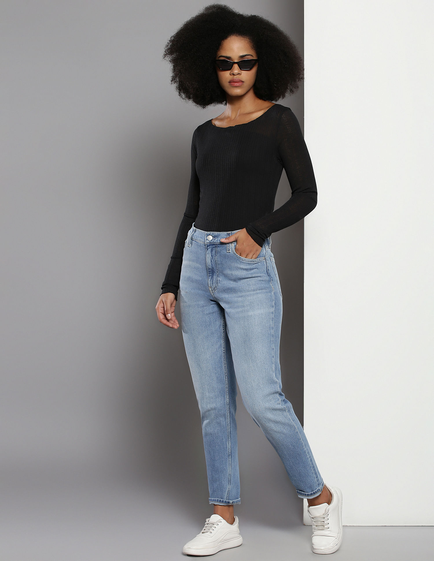 Calvin Klein Sheer Ribbed Long Sleeve Top