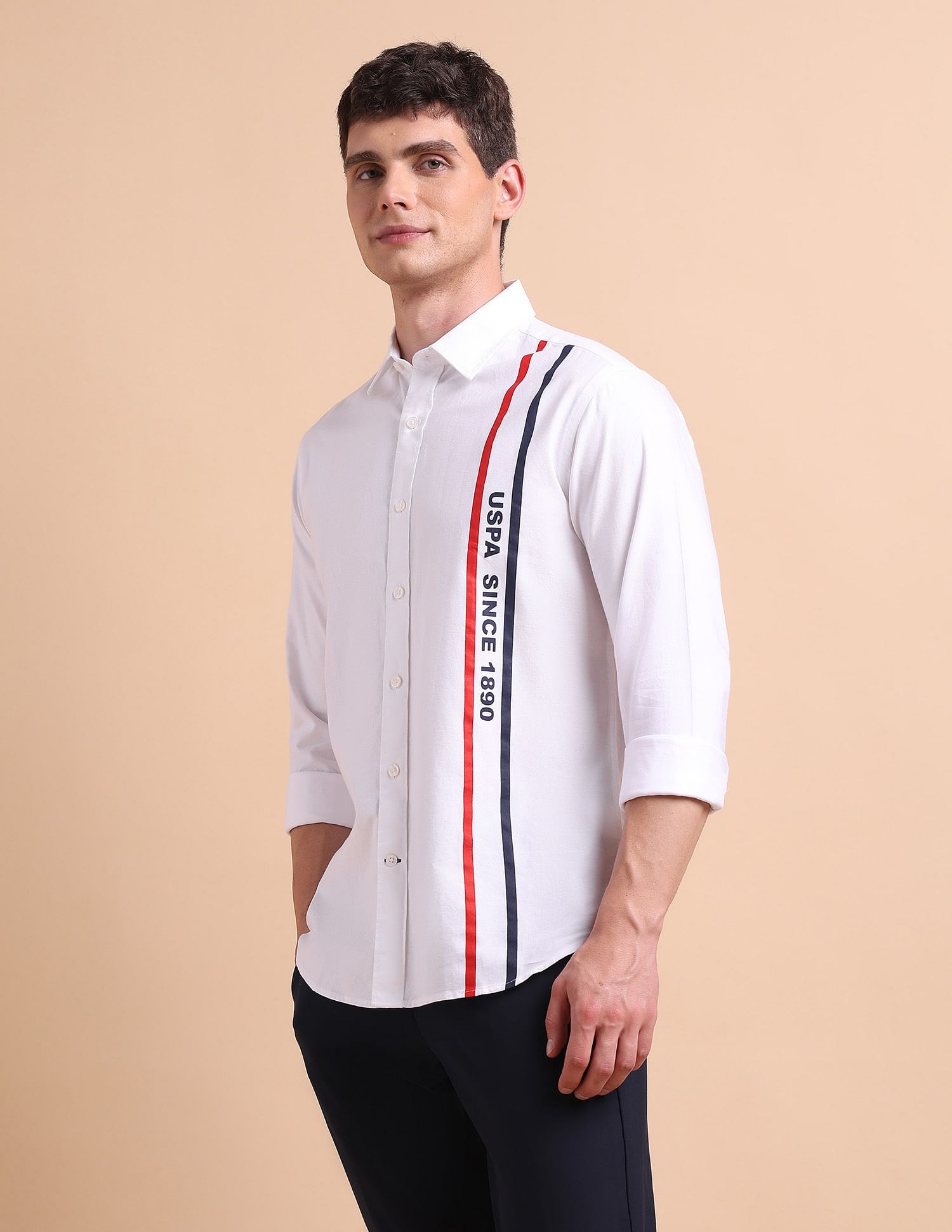 U.S. Polo Assn. Brand Printed Tailored Fit Oxford Shirt