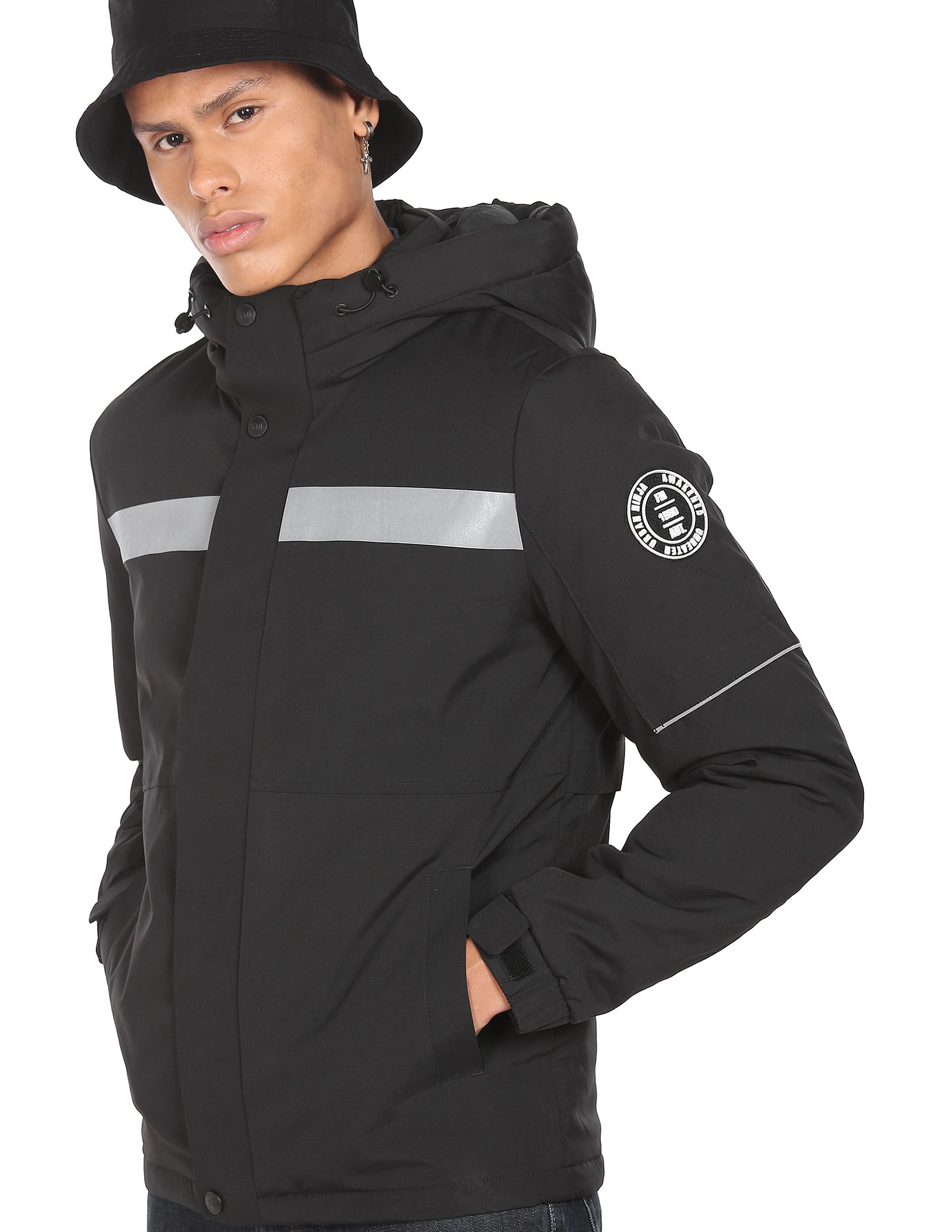Flying Machine High Neck Contrast Tape Padded Jacket