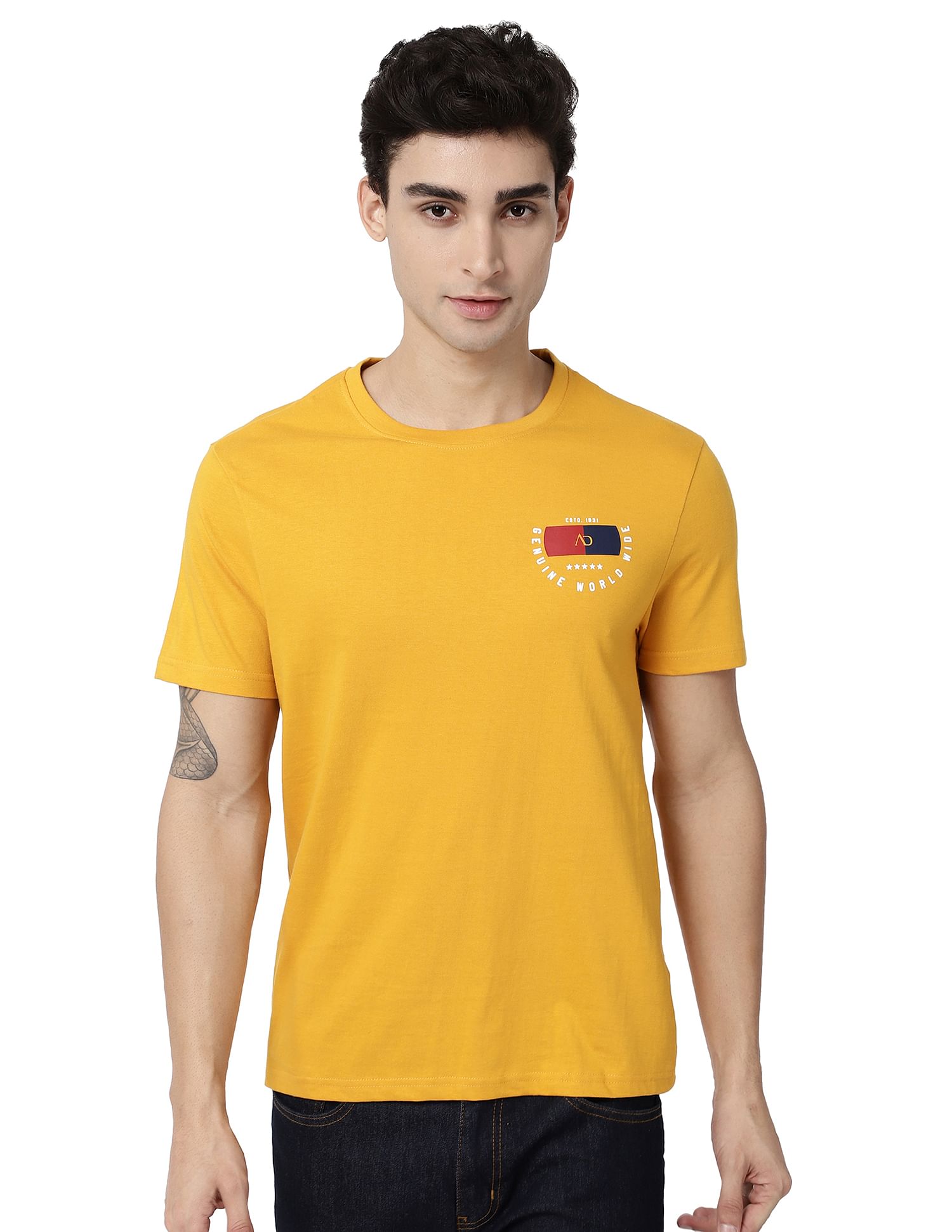 AD by Arvind Crew Neck Solid Cotton T-Shirt