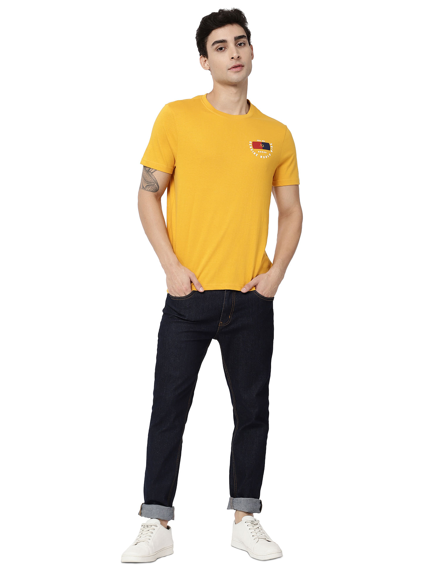 AD by Arvind Crew Neck Solid Cotton T-Shirt