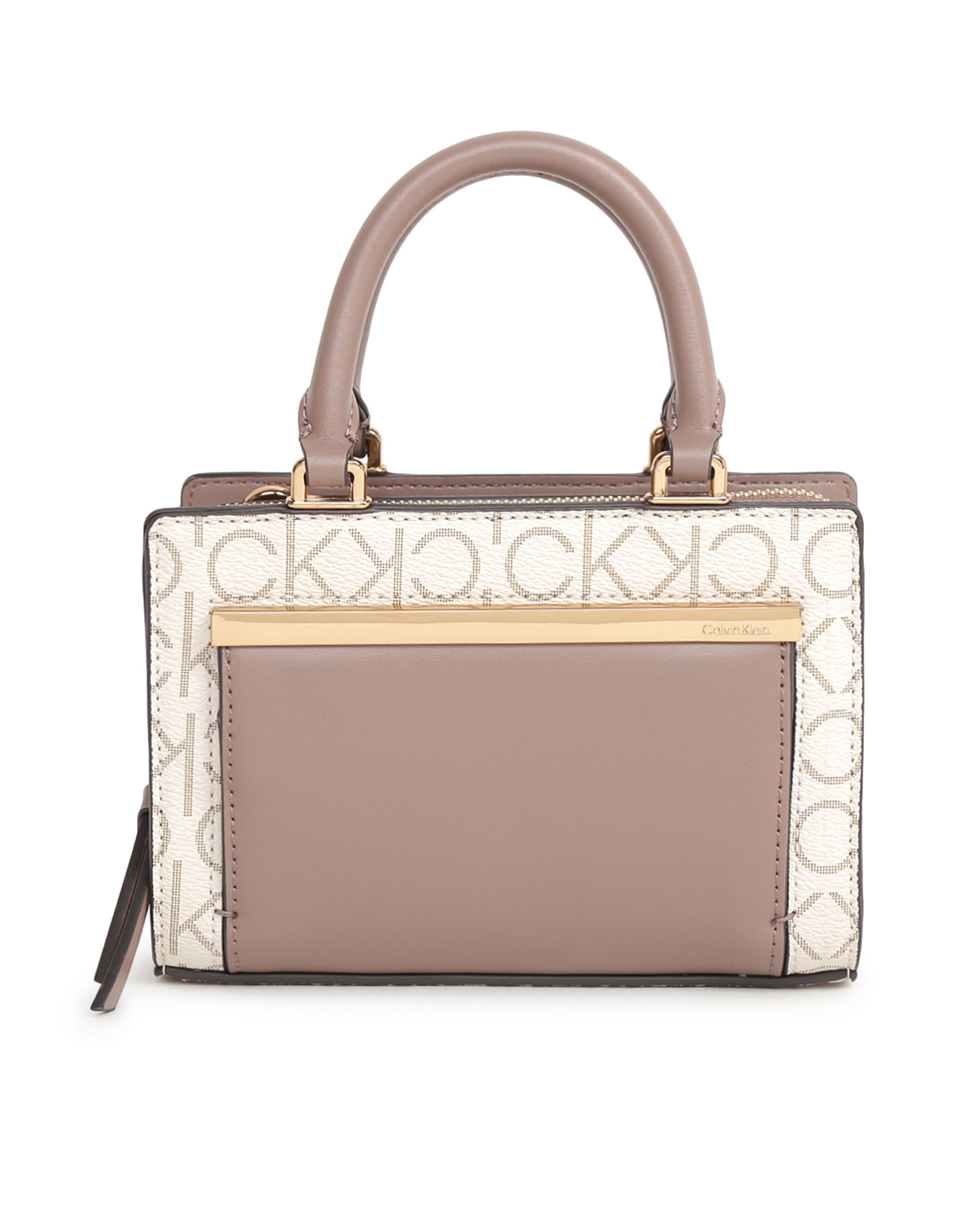 Calvin Klein Mini Astrid Monogram Top Handle Bag in Natural