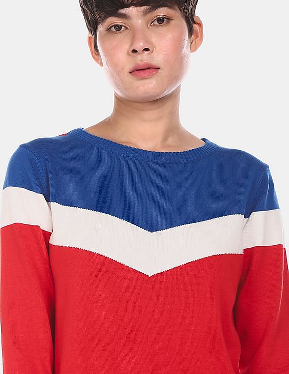 U.S. Polo Assn. Women Crew Neck Colour Block Sweater