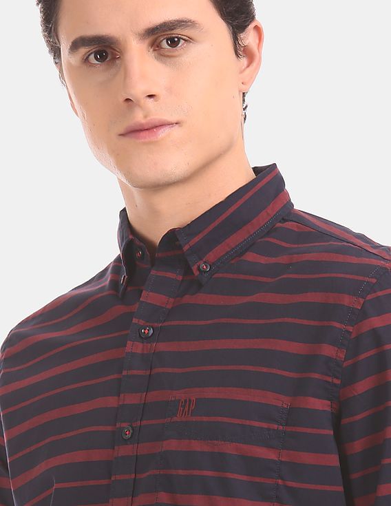 Buy GAP Men Red And Navy Button Down Horizontal Stripe Casual