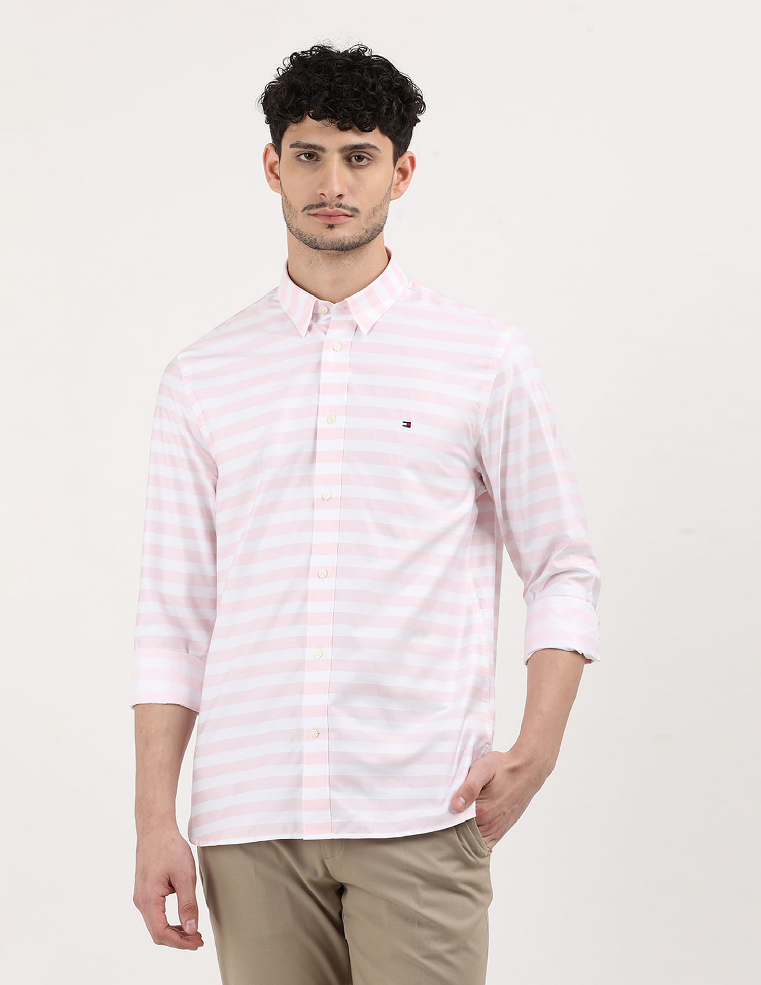 Tommy Hilfiger Textured Horizontal Regular Fit Striped Shirt