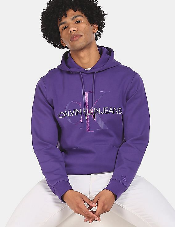 Buy Calvin Klein Men Violet Monogram Double Knit Hoodie 