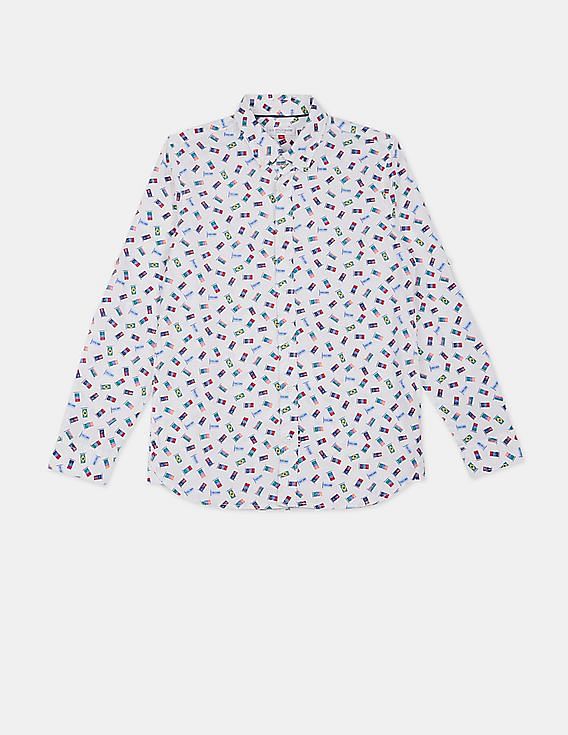 U.S. Polo Assn. Kids Boys Button Down Collar Printed Shirt