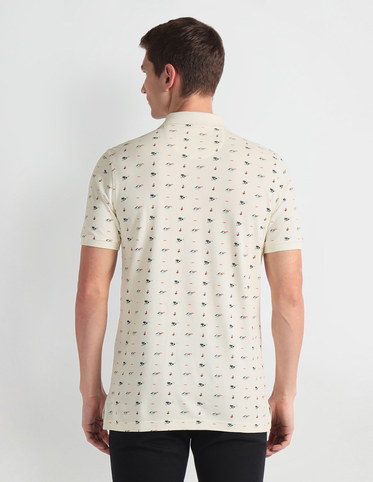 Arrow Sports Ribbed Collar Graphic Print Polo Shirt