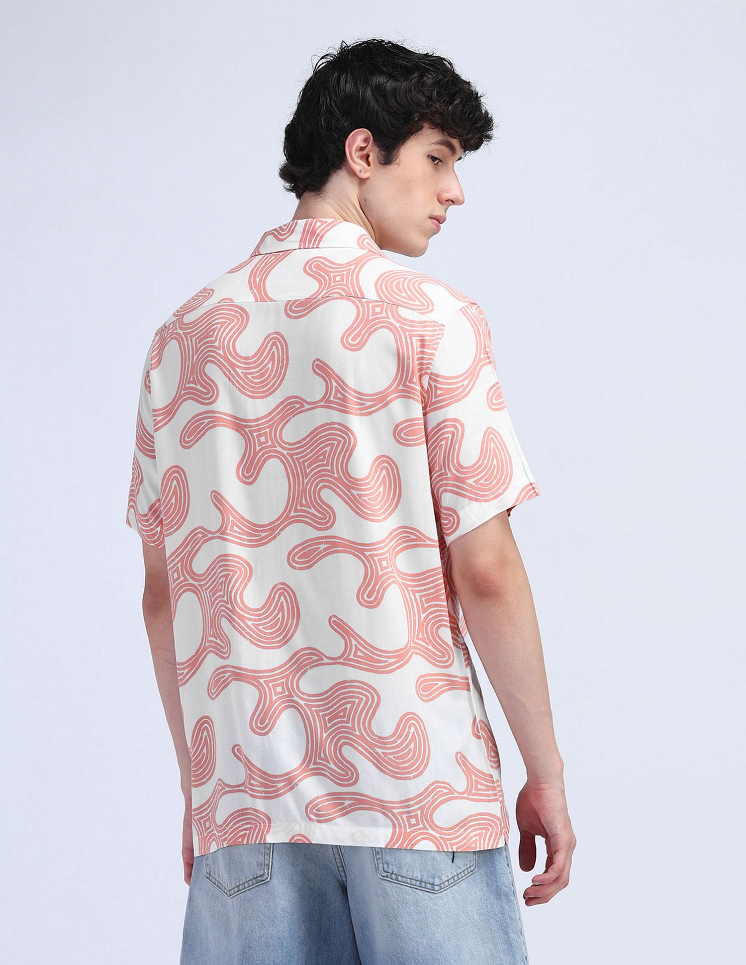 Flying Machine Abstract Print Viscose Shirt