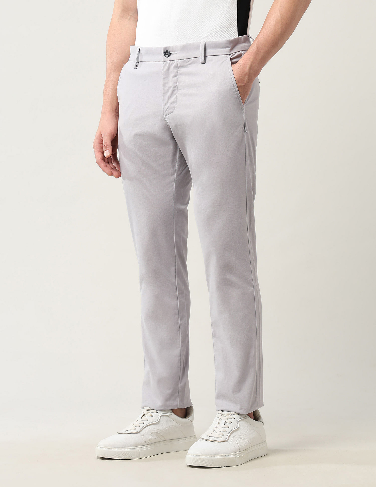 Arrow Sport Solid Mid Rise Slim Fit Trousers