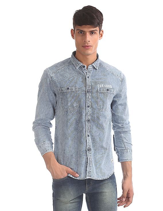 Flying Machine Striped Denim Shirt