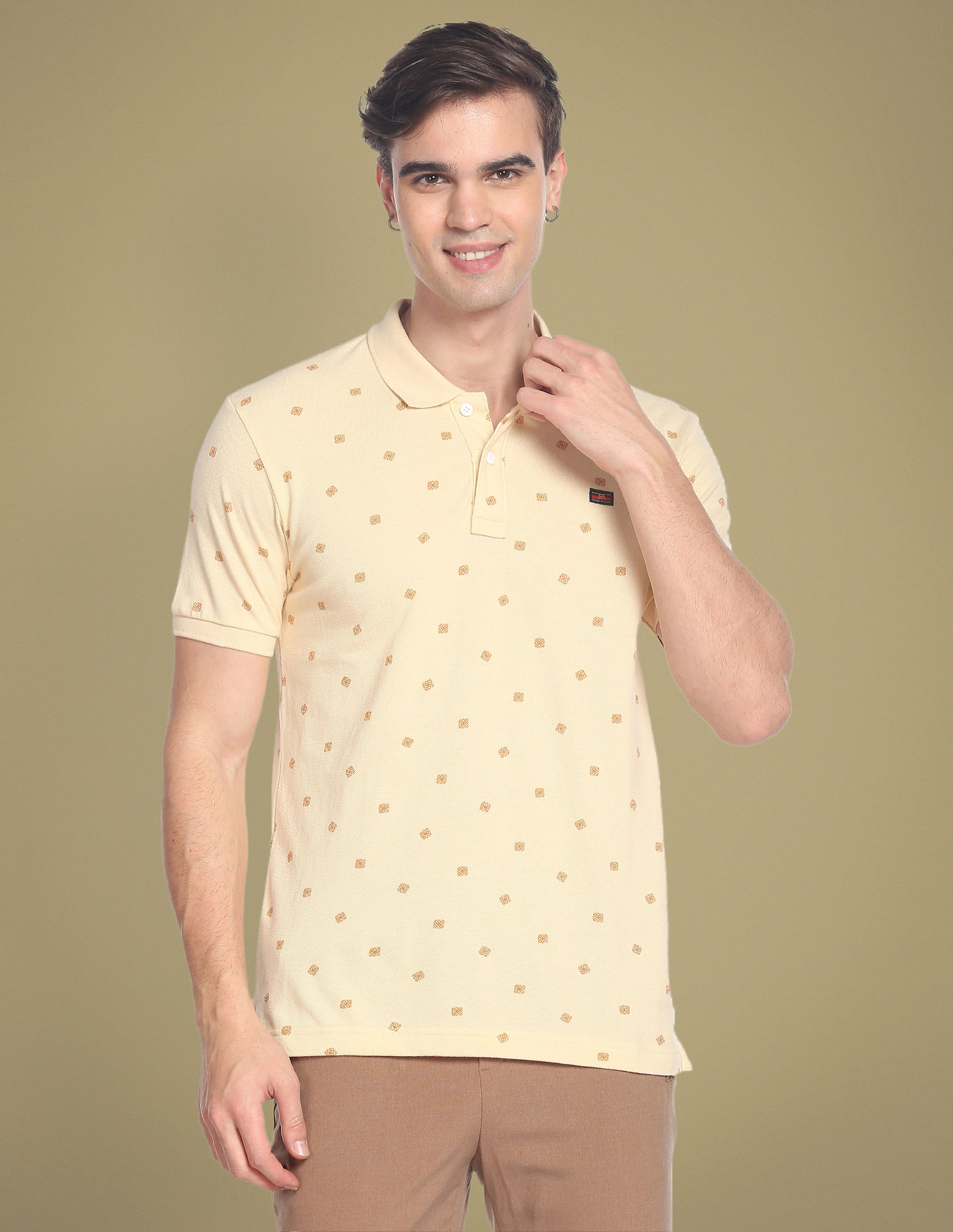 Flying Machine All Over Motif Print Cotton Polo Shirt