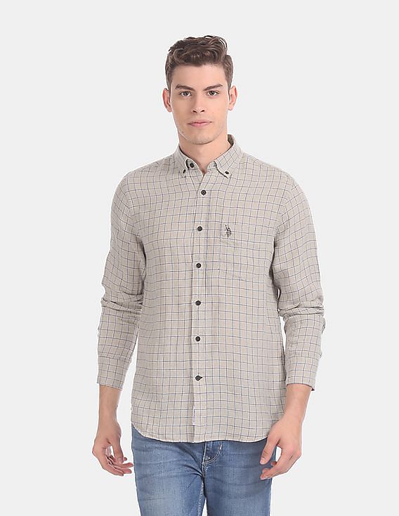 U.S. Polo Assn. Button Down Collar Check Linen Casual Shirt