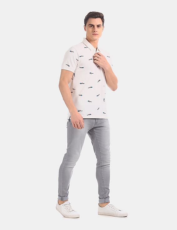 Aeropostale Men White Printed Pique Polo Shirt
