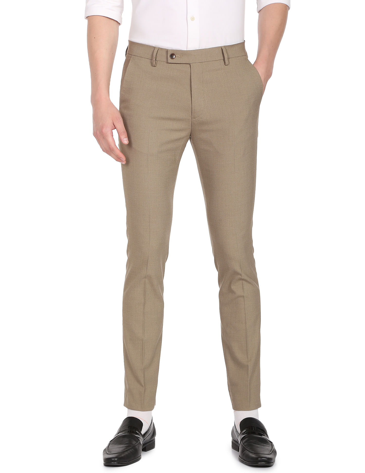 Buy John Players Men Beige Slim Fit Flat Front Trousers - Trousers for Men  1428871 | Myntra